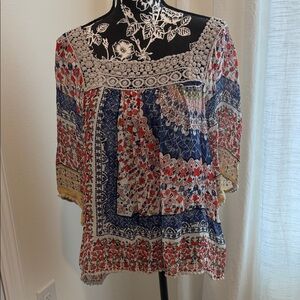 Chic Patchwork Sheer Women's Blouse - Multicolor